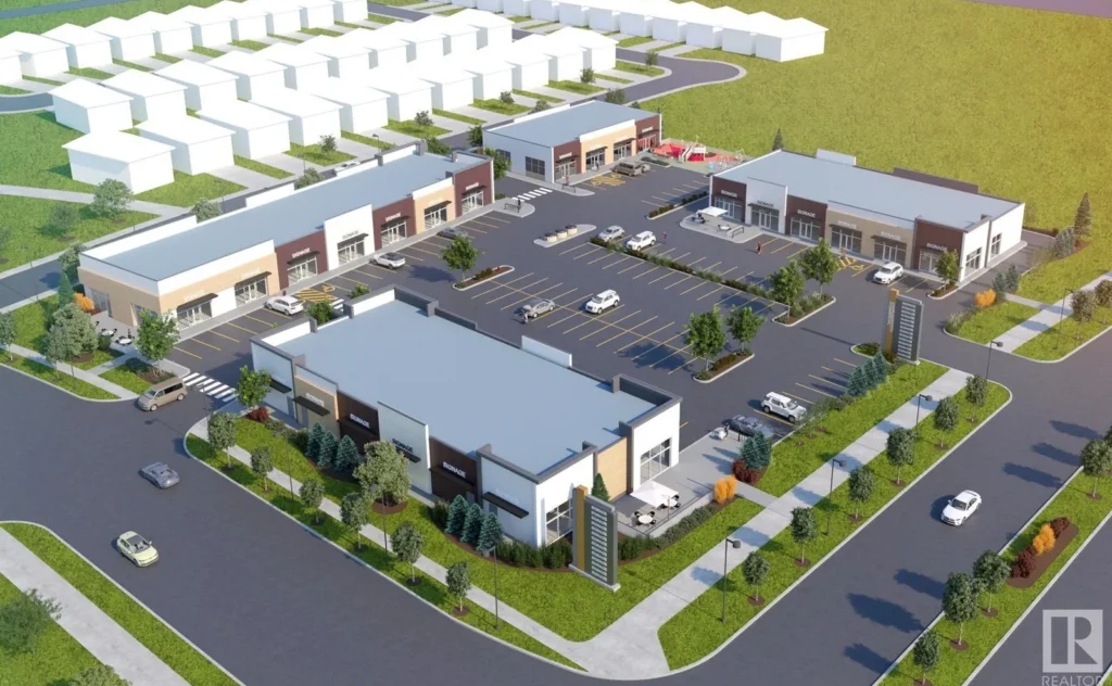 Aerial view of commercial land near major roads in South Edmonton, ideal for retail investors